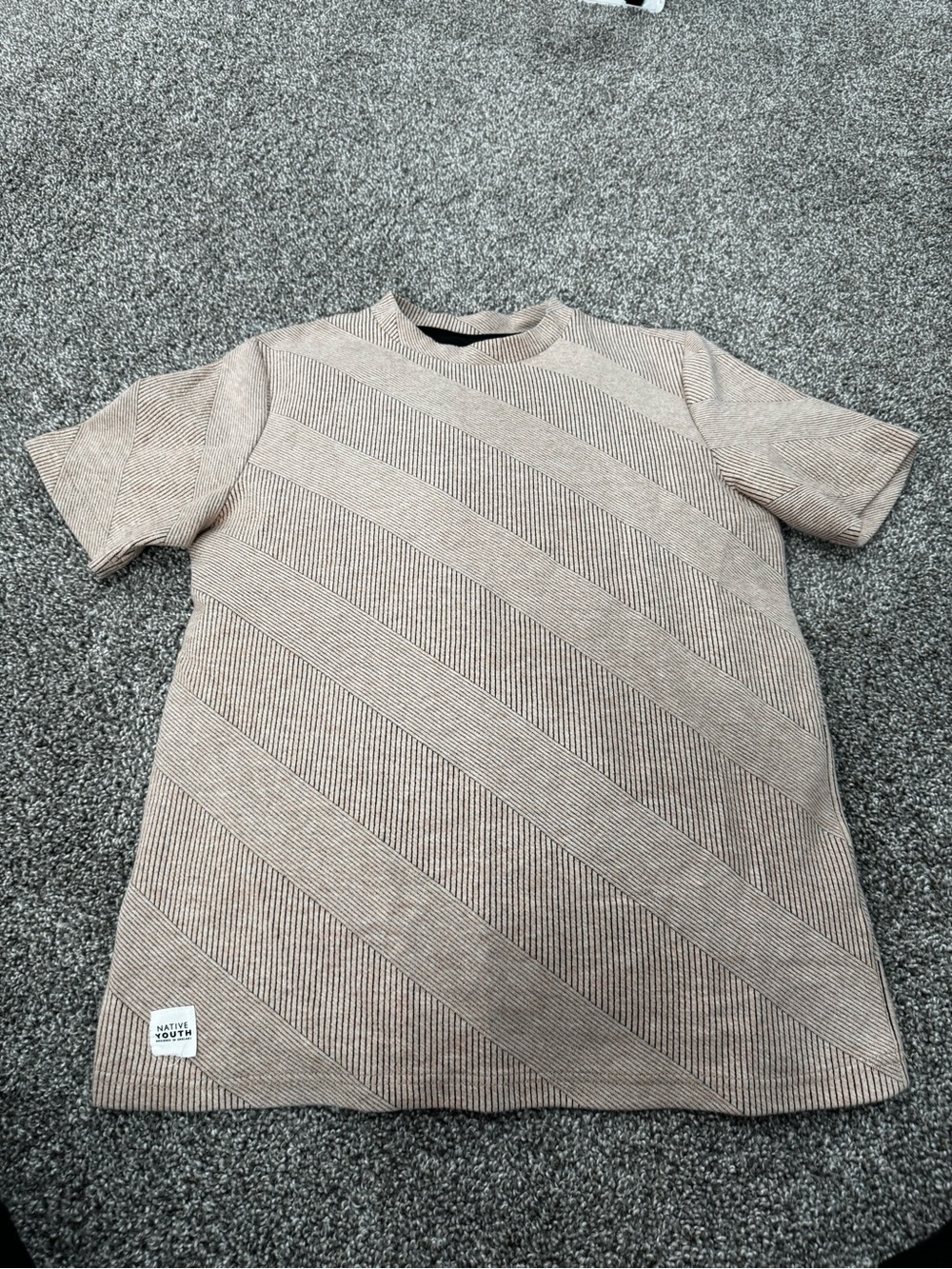 NATIVE YOUTH Beige Striped Short Sleeve Knit Tee